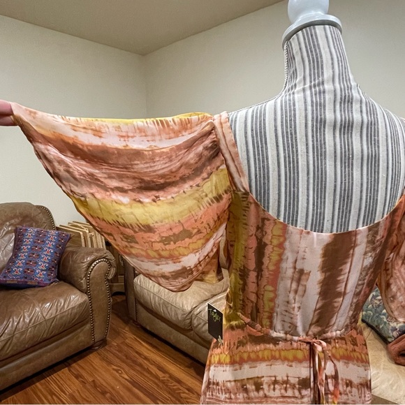 NWT Taylor Cutouts Printed Chiffon Midi Flare Dress with Waist Drawstring - Picture 7 of 13